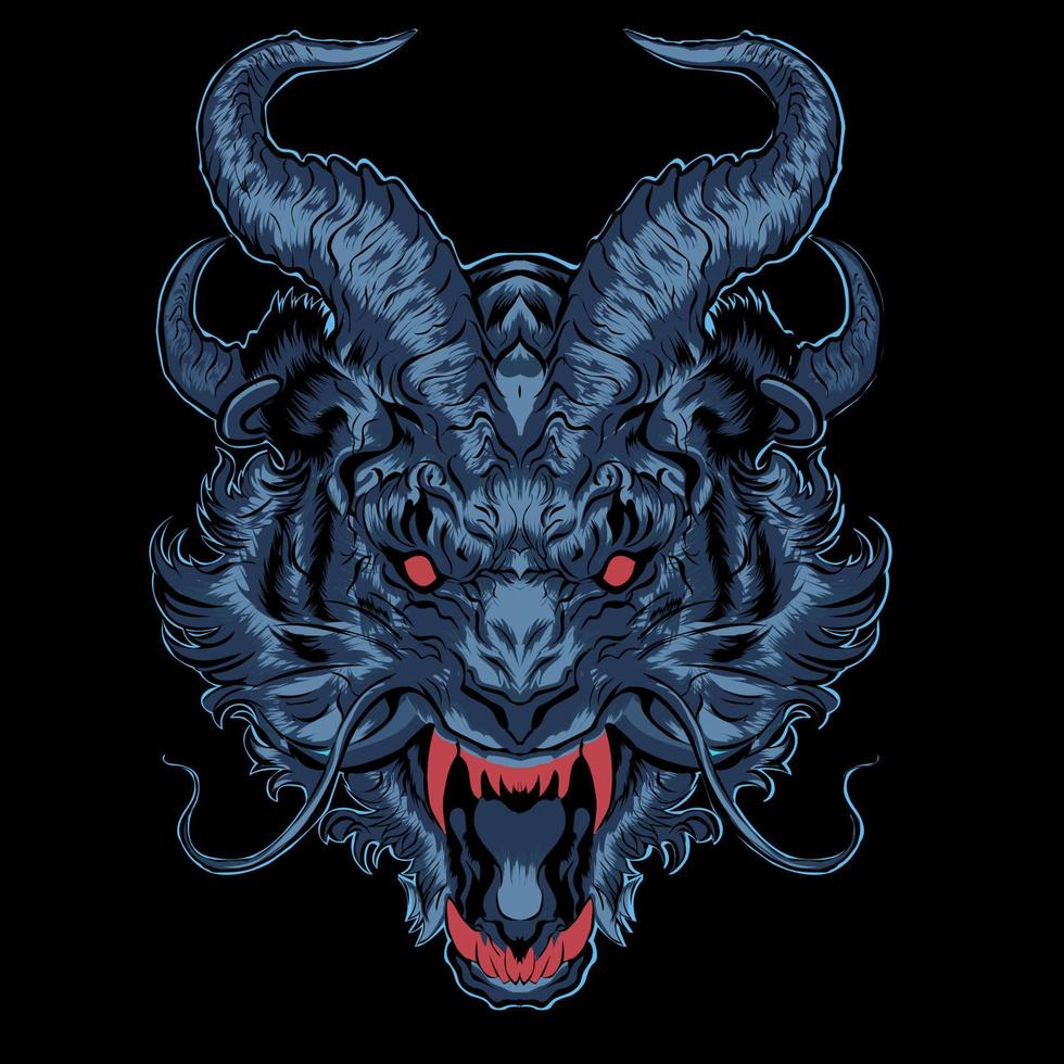 Blue tiger with horns illustration vector