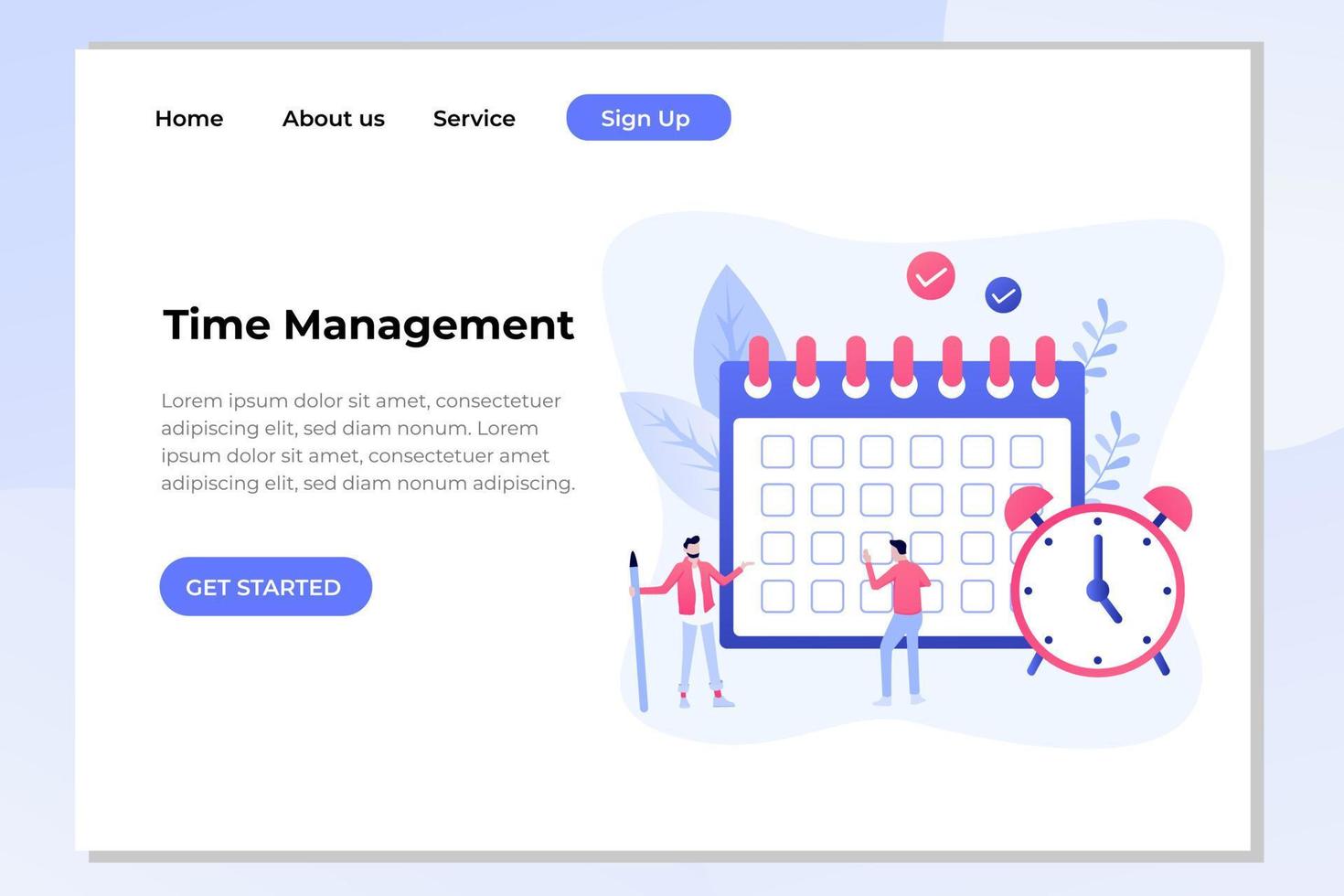 concepto único de diseño plano moderno de gestión del tiempo para sitios web y sitios web móviles. plantilla de página de destino. fácil de editar y personalizar. ilustración vectorial vector