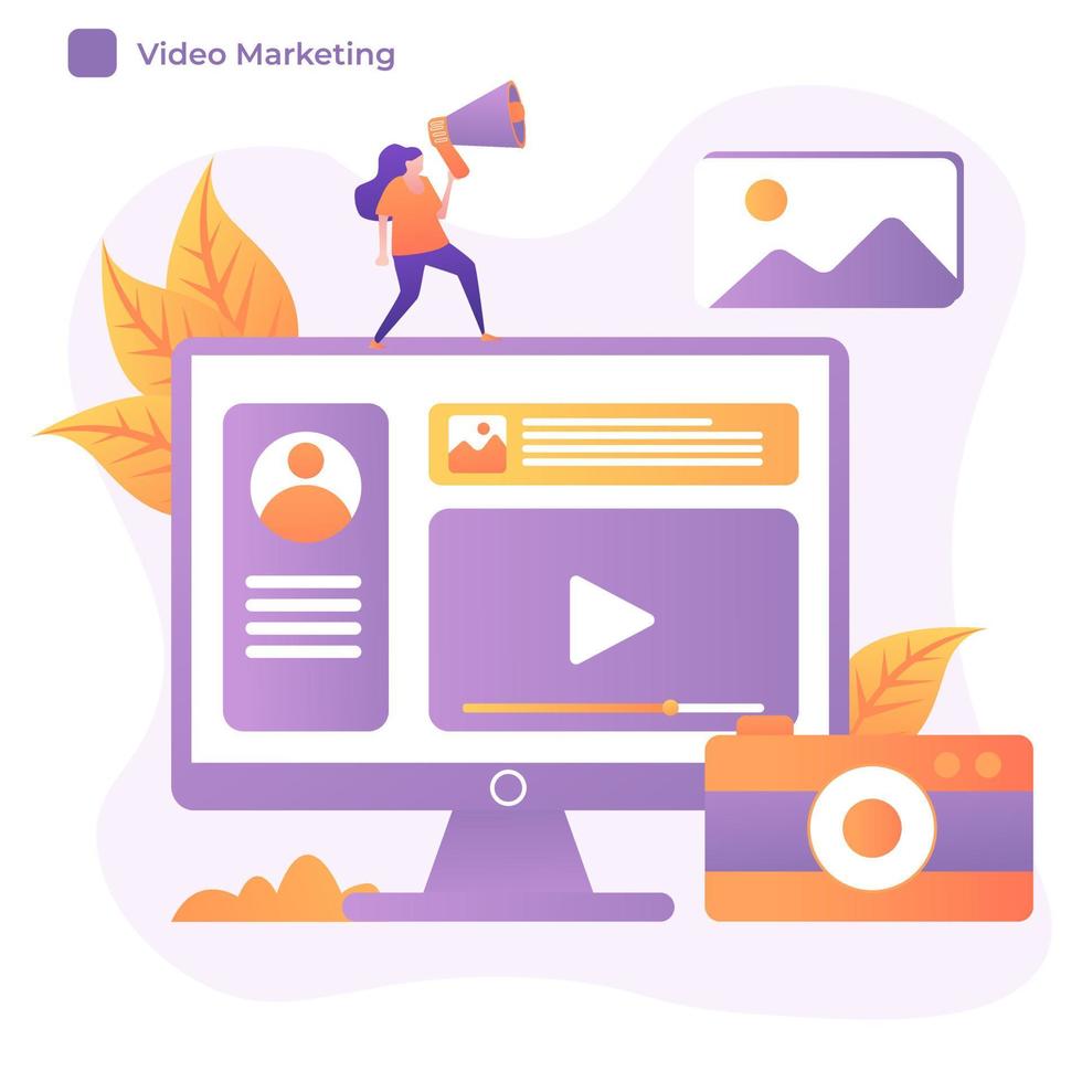 Ilustración de concepto de diseño plano moderno de video marketing. ilustración vectorial vector