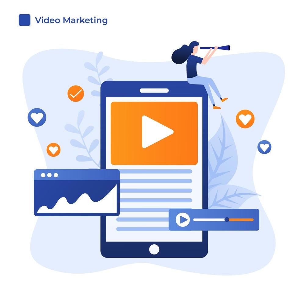 Ilustración de concepto de diseño plano moderno de video marketing. ilustración vectorial vector