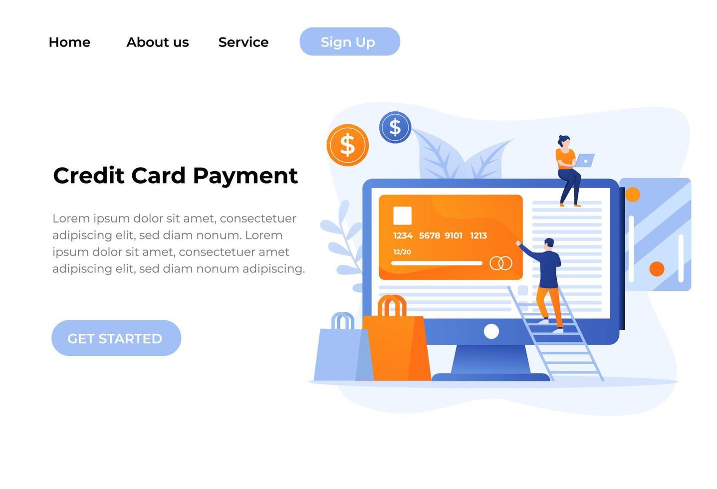 credit card payment landing page vector