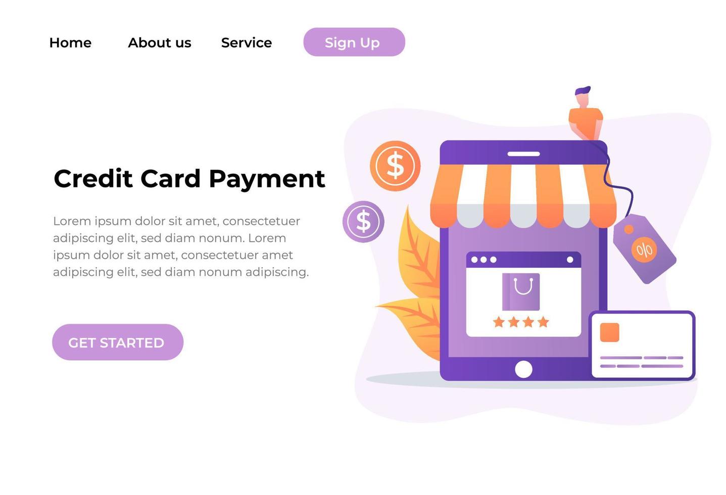 credit card payment landing page vector