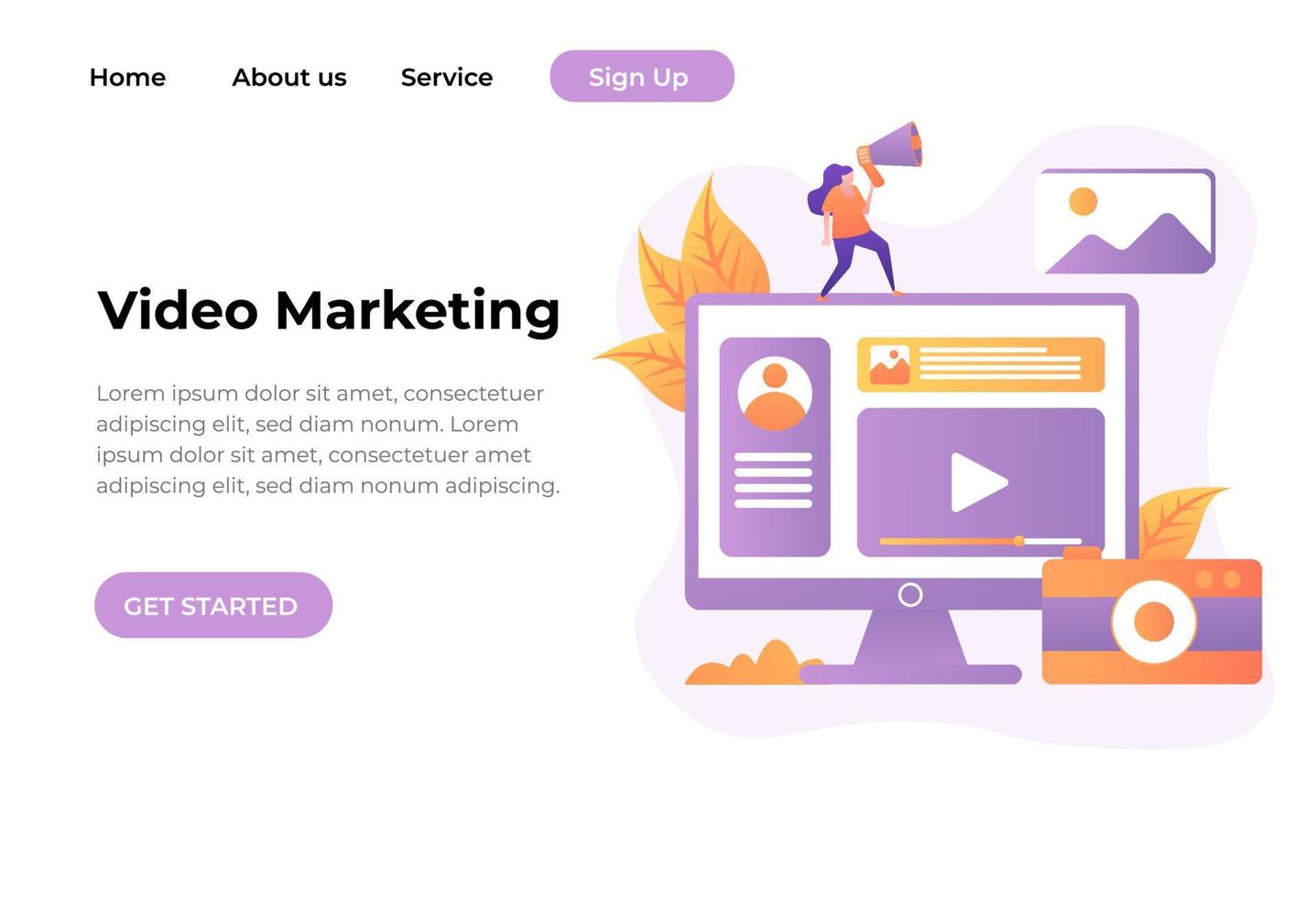 Modern flat design concept Illustration of Video Marketing Landing page. Vector illustration