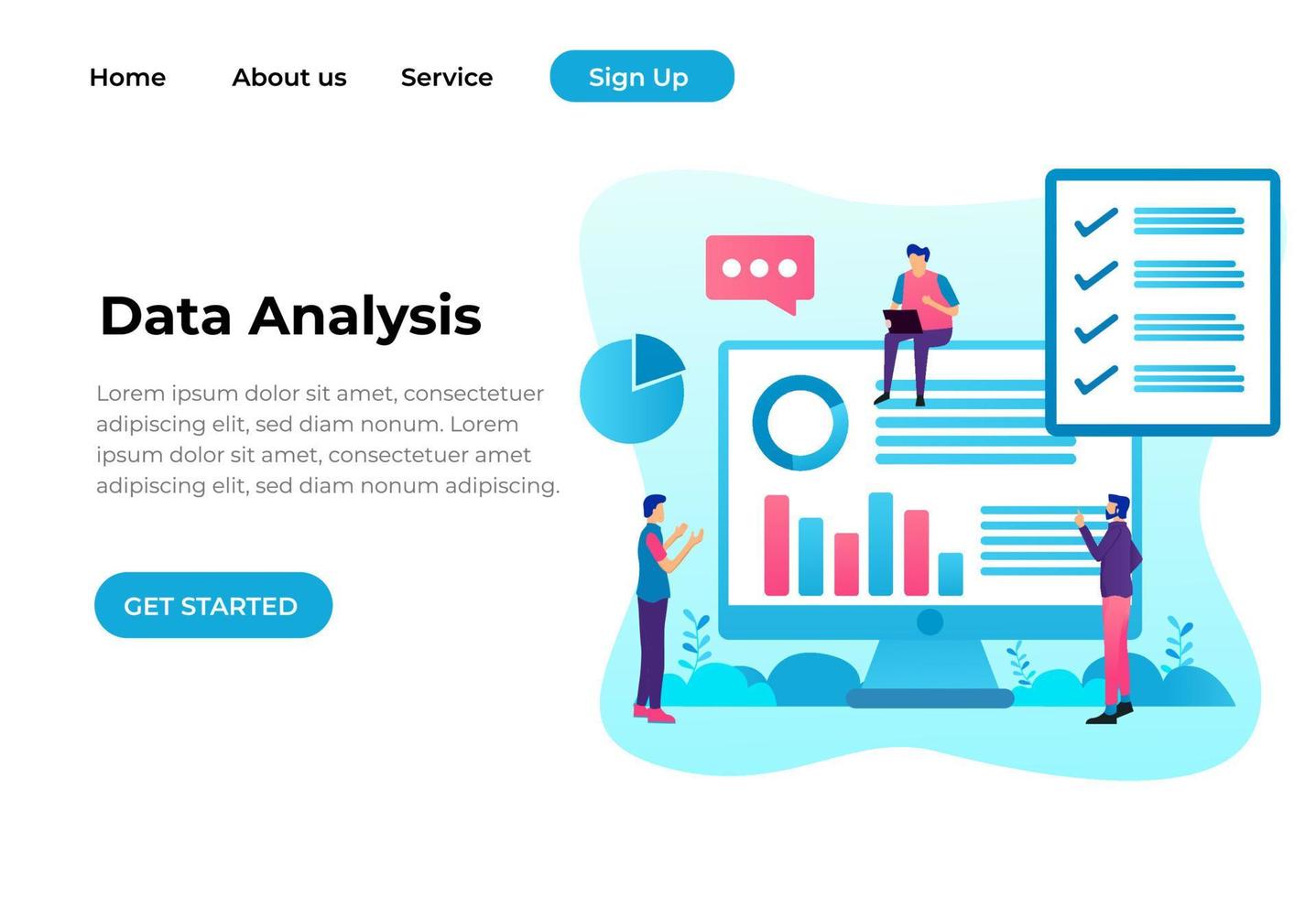 Ilustración de concepto de diseño plano moderno de página de inicio de análisis de datos. ilustración vectorial vector