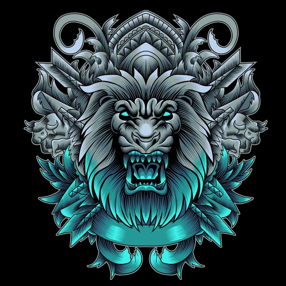 Angry Lion head in neon color style vector