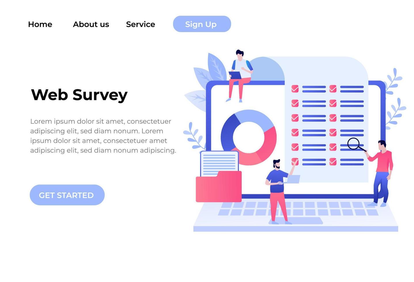 concepto de ilustración de vector de encuesta en línea, personas que completan el formulario de encuesta en línea en la computadora portátil. plantilla de página de destino, puede usarse para ui, web, aplicación móvil, afiche, pancarta, volante