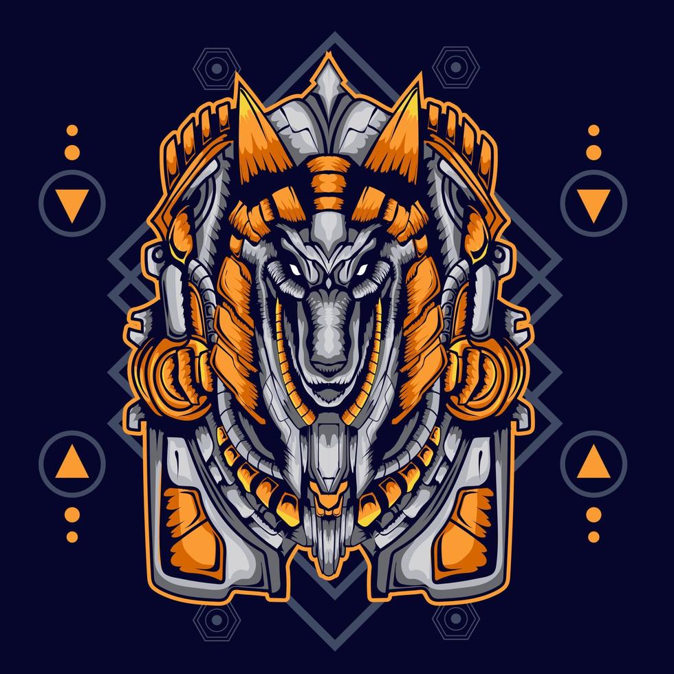 Anubis illustration in mecha style with sacred geometry background vector