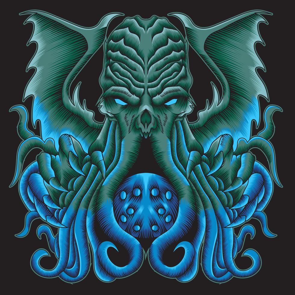 ilustración de pulpo en color neón. ilustración de vector de estilo detallado de pulpo