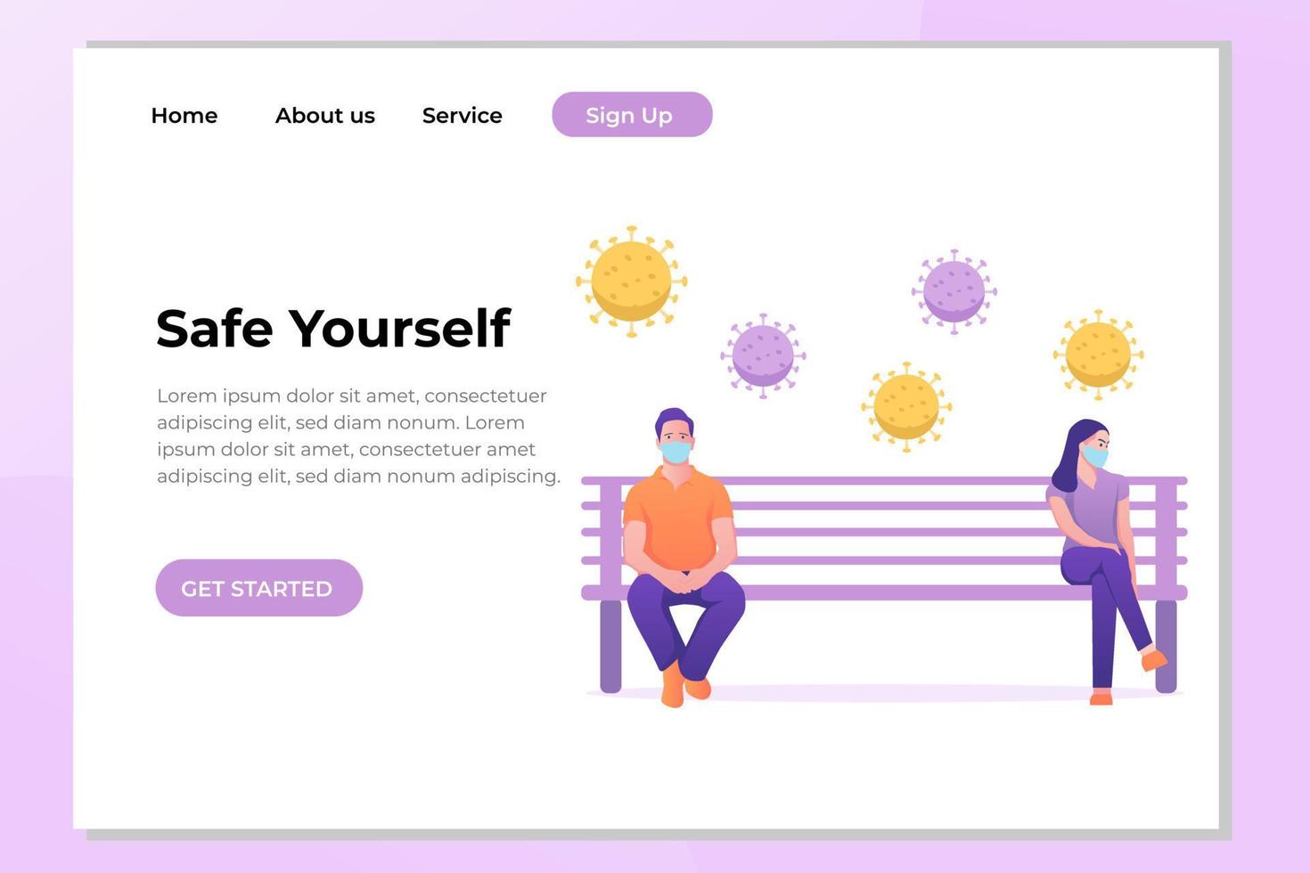 concepto único de diseño plano moderno de distanciamiento social para sitio web y sitio web móvil. plantilla de página de destino. fácil de editar y personalizar. ilustración vectorial vector