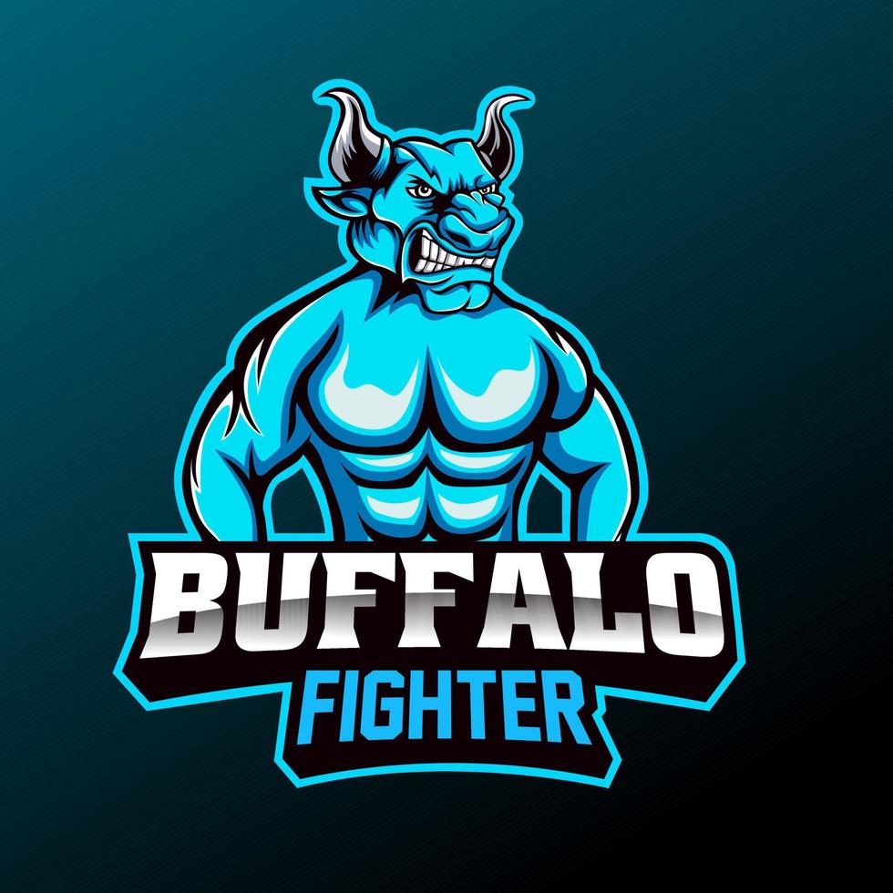 buffalo fighter mascot and esport logo template. easy to edit and customize vector