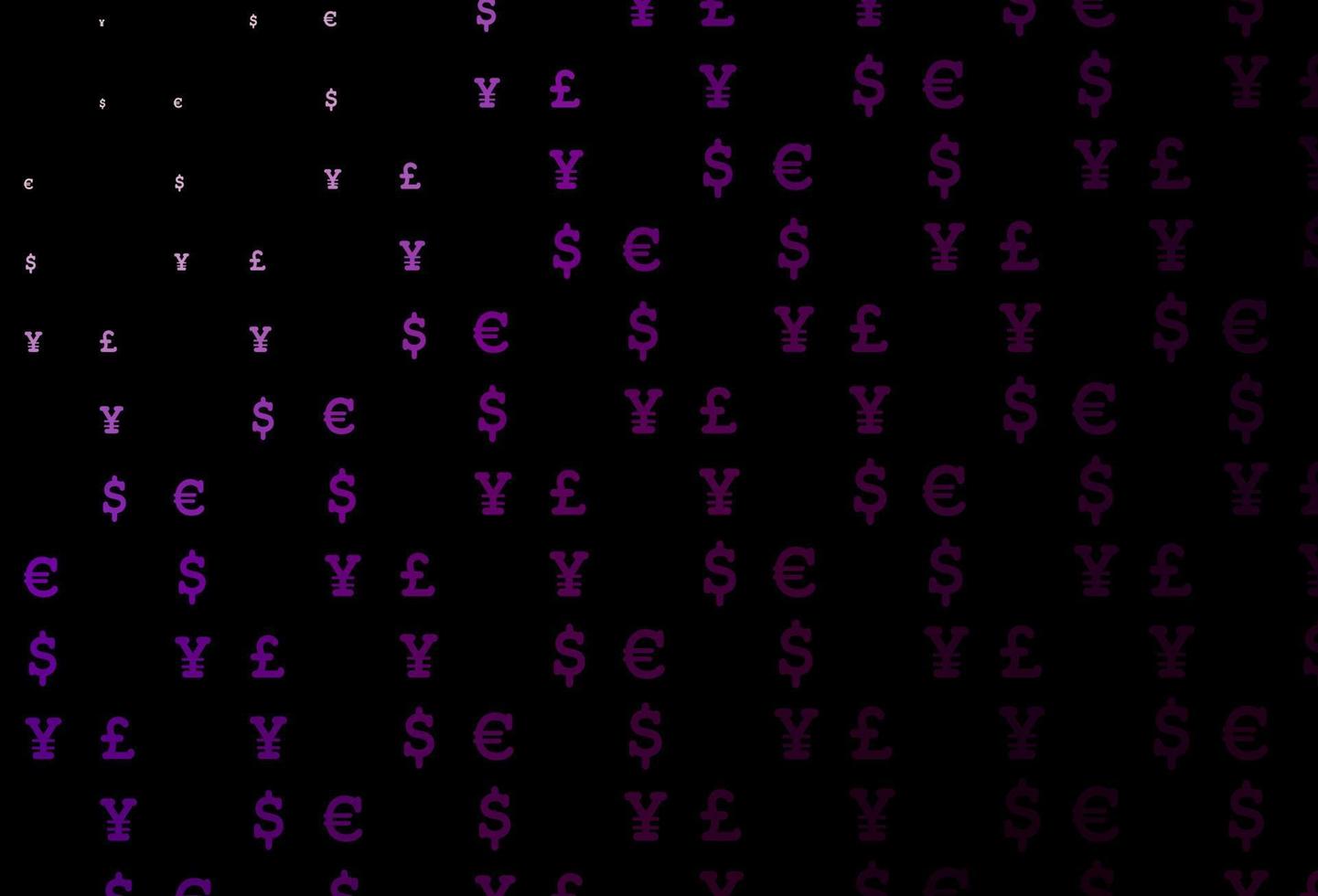 patrón de vector púrpura oscuro con eur, usd, gbp, jpy.