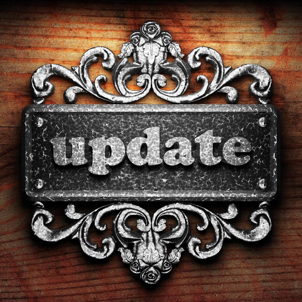 update word of iron on wooden background photo