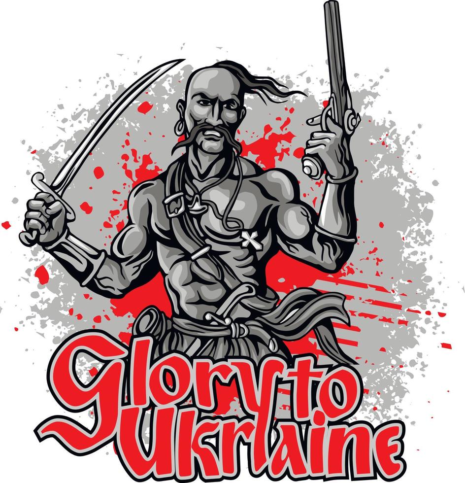 Ukrainian Cossack with a saber, grunge vintage design t shirts vector