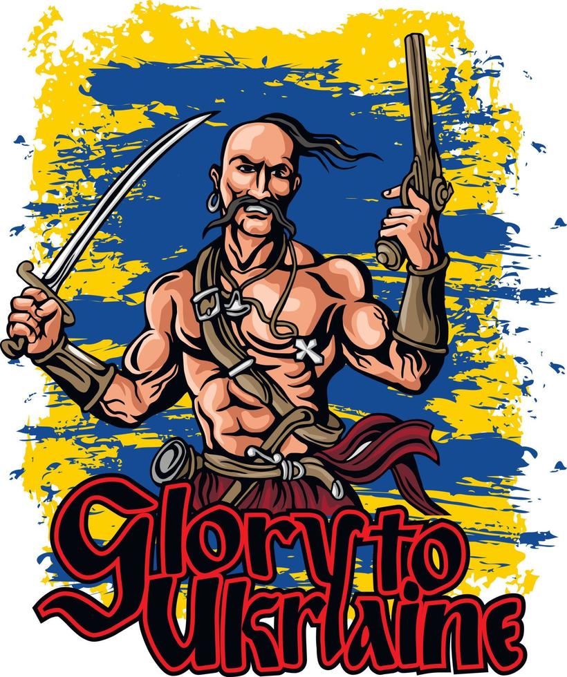 Ukrainian Cossack with a saber, grunge vintage design t shirts vector