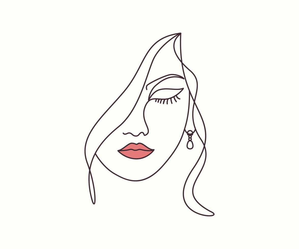 arte de línea abstracta dibujo arte de cara de mujer con cabello vector