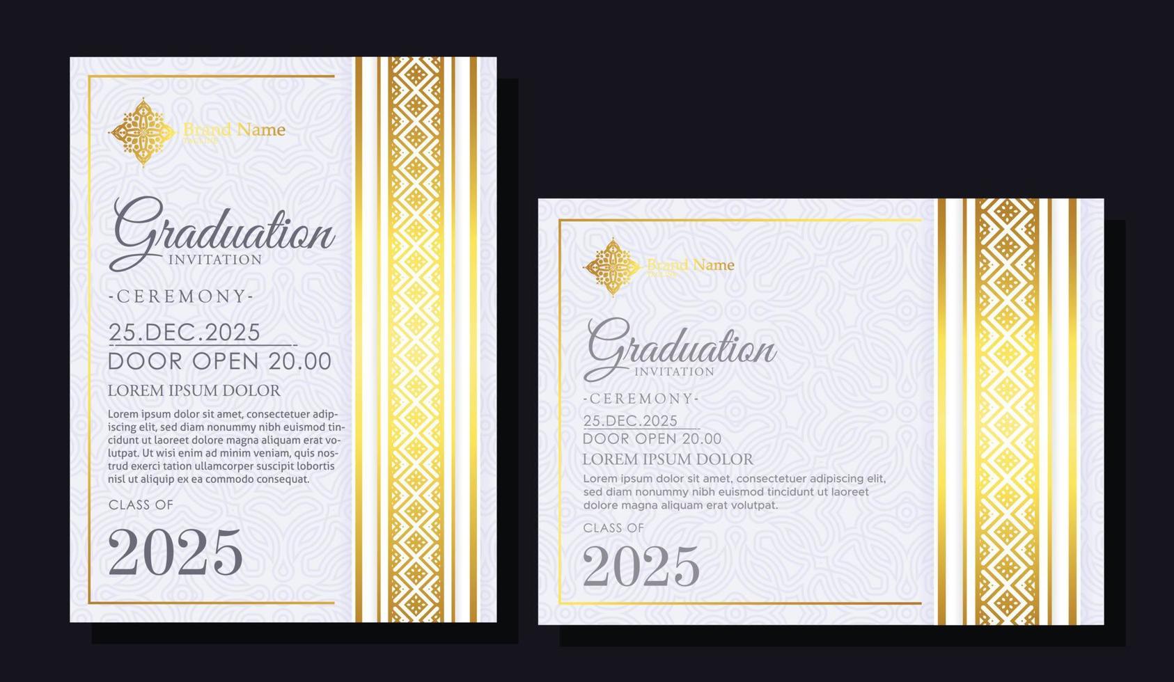 elegante plantilla de invitación de graduación con borde ornamental vector