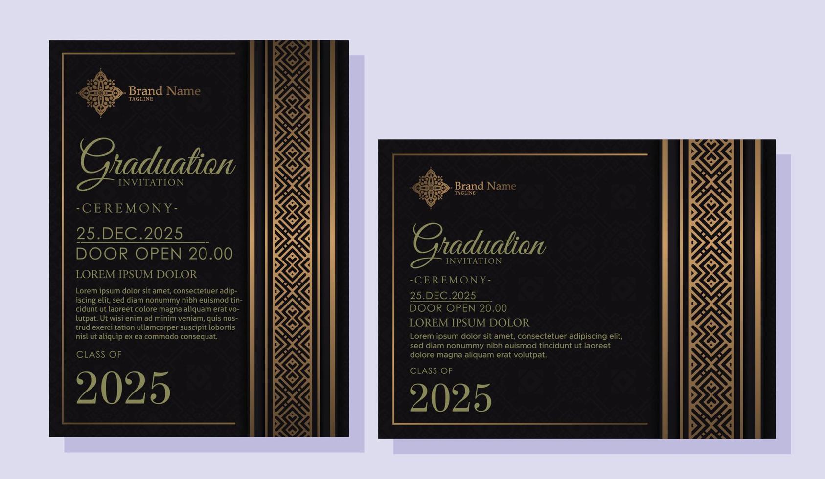 Luxury dark graduation invitation template with ornament border vector