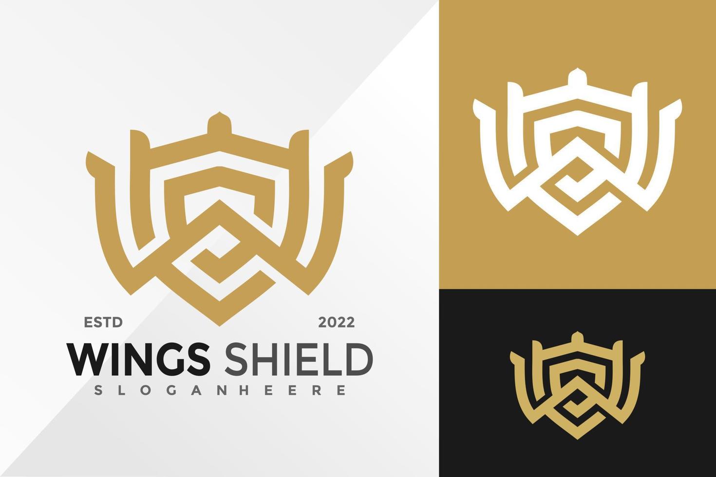 W Letter Wings Shield Logo Design Vector illustration template