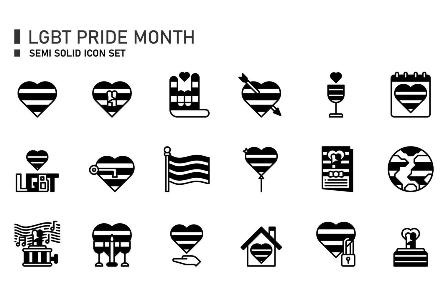 LGBT Pride month semi solid icon set. vector