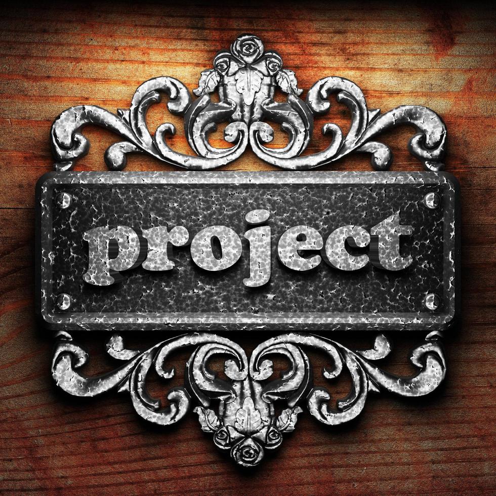 project word of iron on wooden background photo