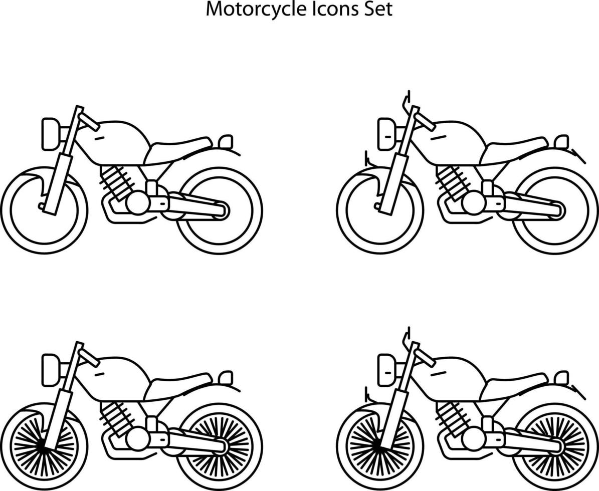 conjunto de iconos de motocicleta aislado sobre fondo blanco. icono de motocicleta contorno de línea delgada símbolo de motocicleta lineal para logotipo, web, aplicación, ui. signo simple del icono de la motocicleta. vector