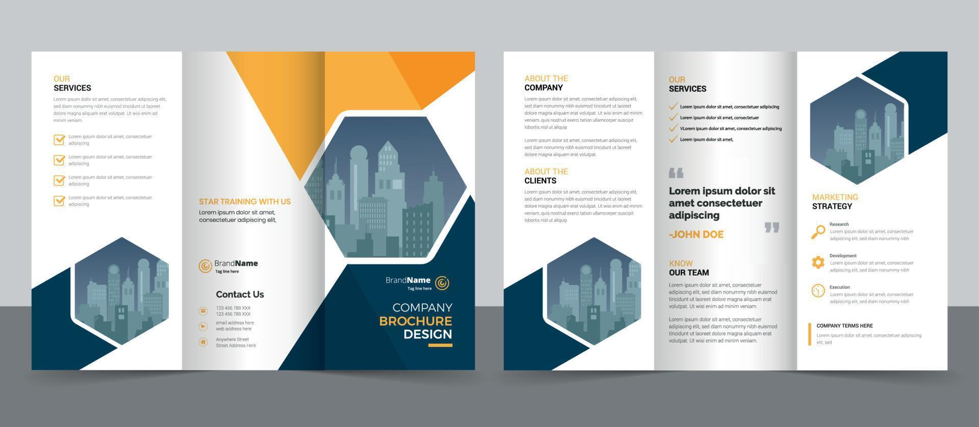Trifold Brochure Design Template for Your Company, Corporate, Business, Advertising, Marketing, Agency, and Internet Business. vector