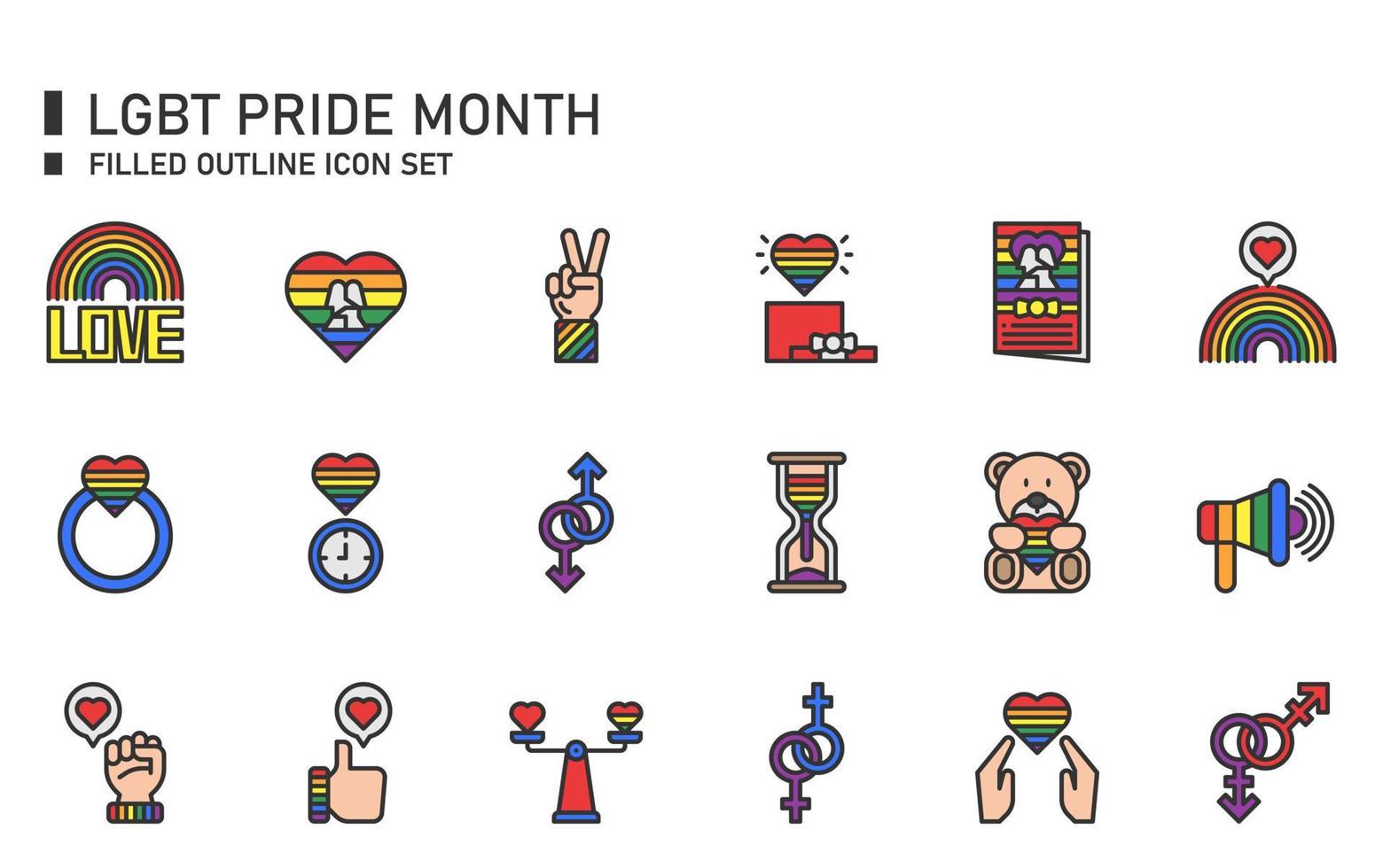 LGBT Pride month filled outline icon set. vector