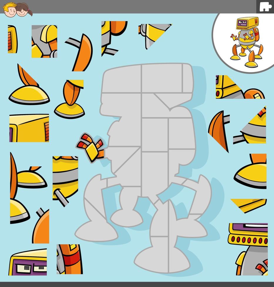 jigsaw puzzle game with cartoon robot character vector
