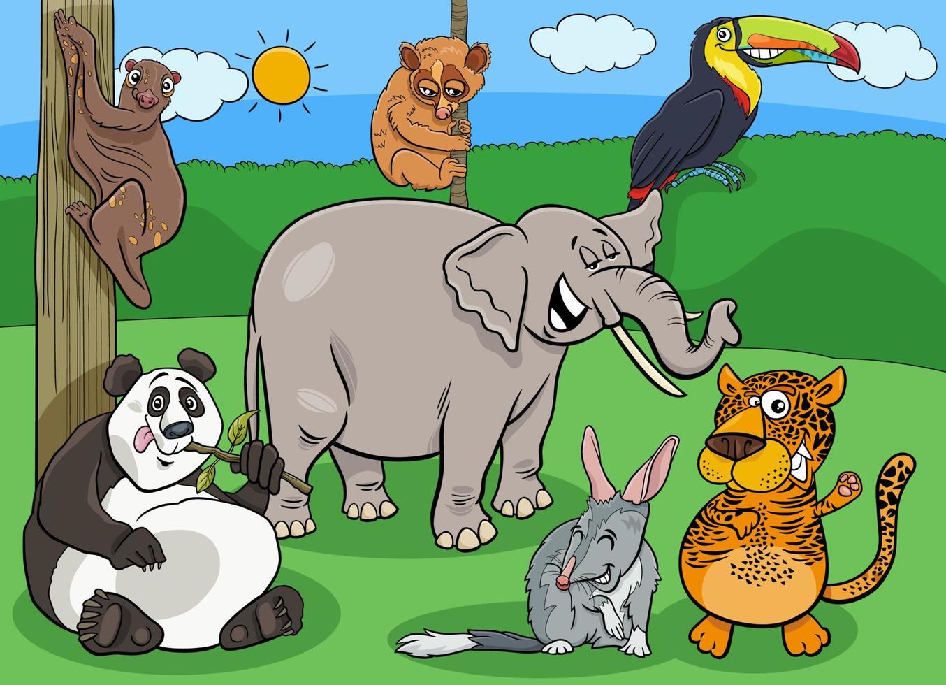 cartoon animals comic characters group vector