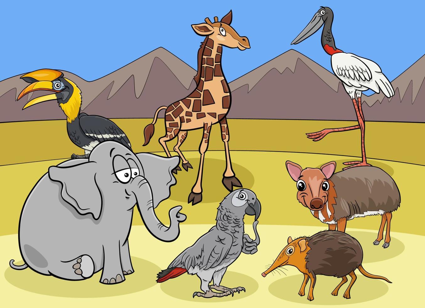 cartoon wild African animals comic characters group vector