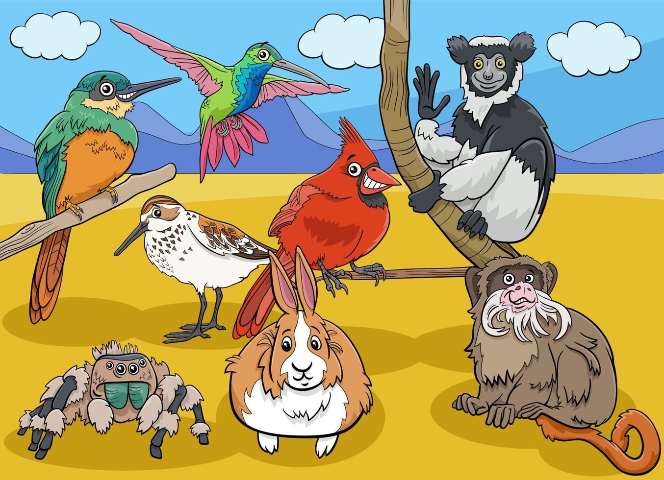 funny cartoon wild animals comic characters group vector