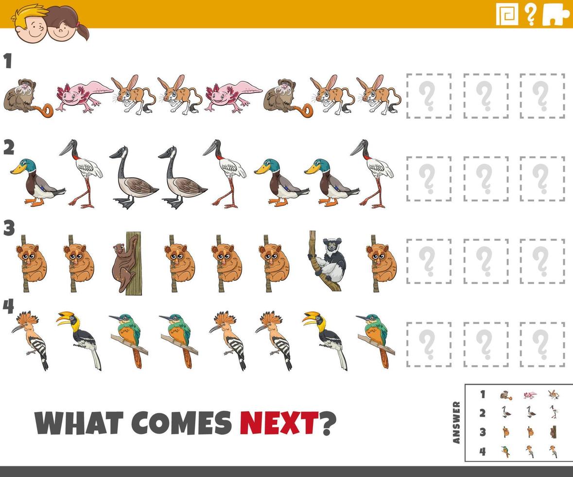 juego educativo de patrones para niños con animales de dibujos animados vector