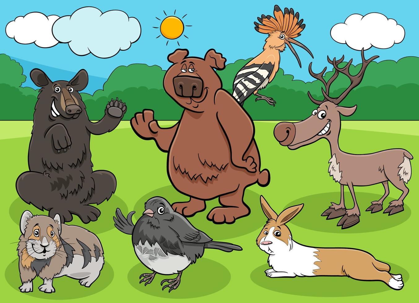 cartoon wild animals characters group vector