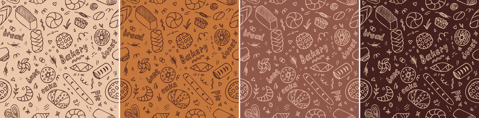 Bakery doodle pattern set vector