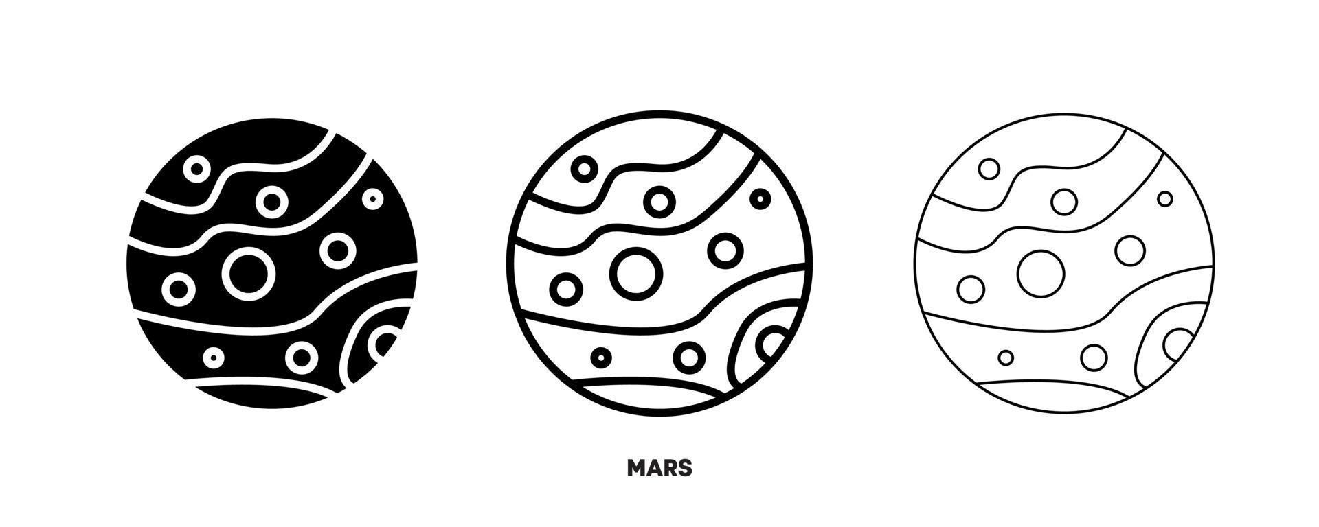 Mars planet icon vector. Simple planet Mars sign in modern design style and logo art for website and mobile app. Editable drawing and silhouette in one. vector