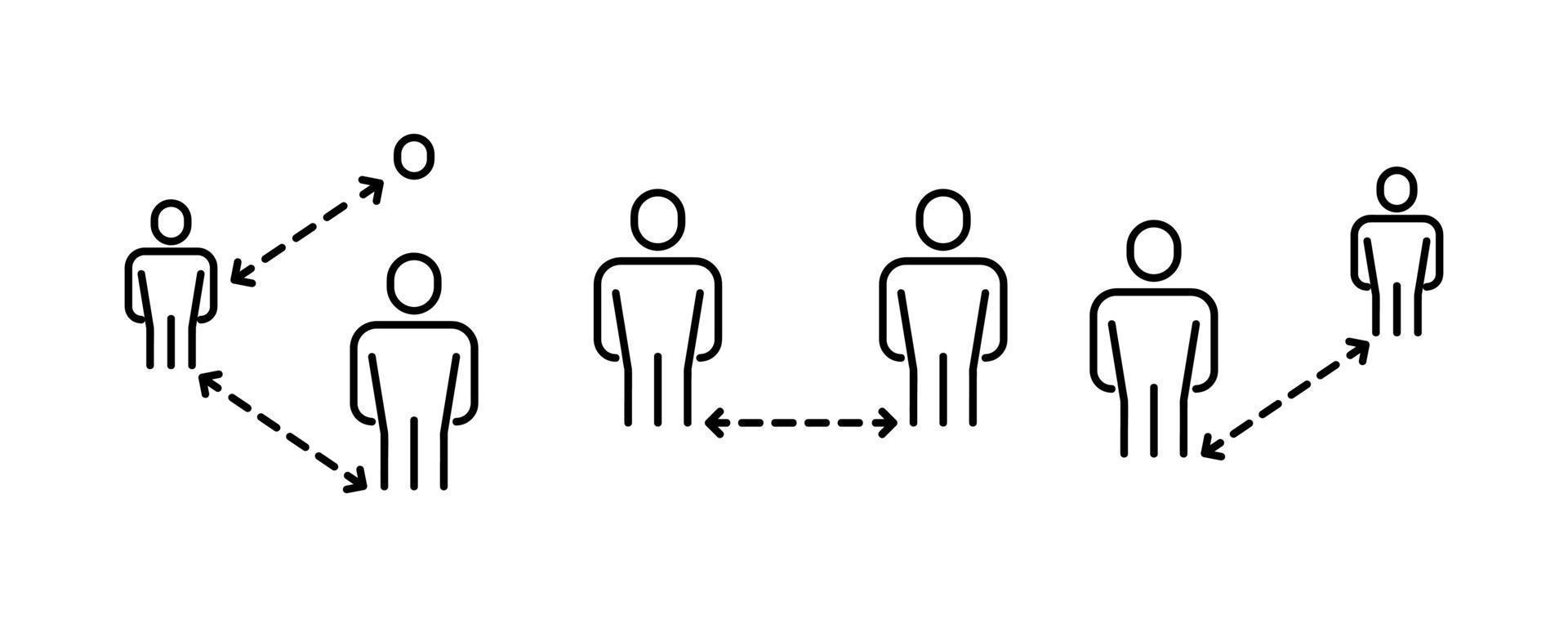 icono de medida de distancia entre personas. incluye íconos de coronavirus. arte de línea simple, conjunto de iconos de línea de protección de coronavirus. símbolo de protección facial del coronavirus. trazo editable. vector