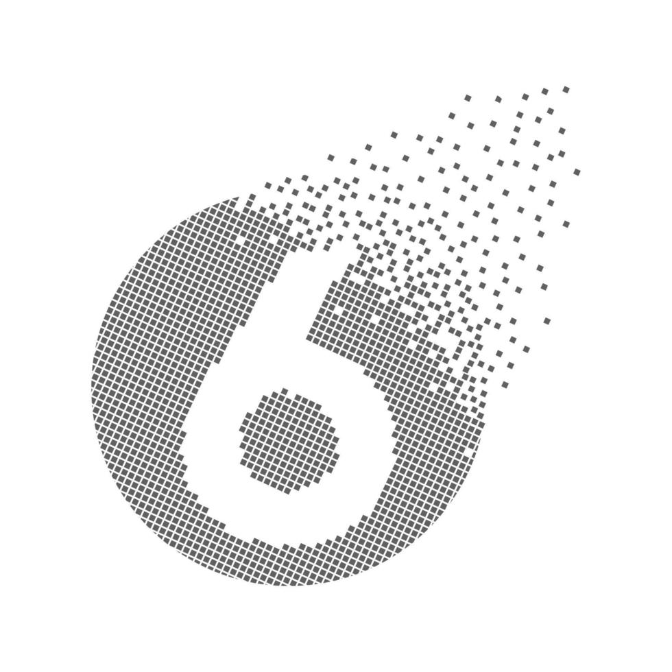 Round 6 number fast pixel dots. Six number-digit pixel art. Integrative pixel movement. Creative dissolved and dispersed moving dot art. Modern icon creative ports. Vector logotype design.