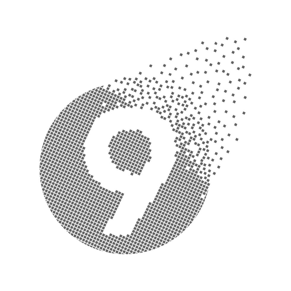 Round 9 number fast pixel dots. Nine number-digit pixel art. Integrative pixel movement. Creative dissolved and dispersed moving dot art. Modern icon creative ports. Vector logotype design.