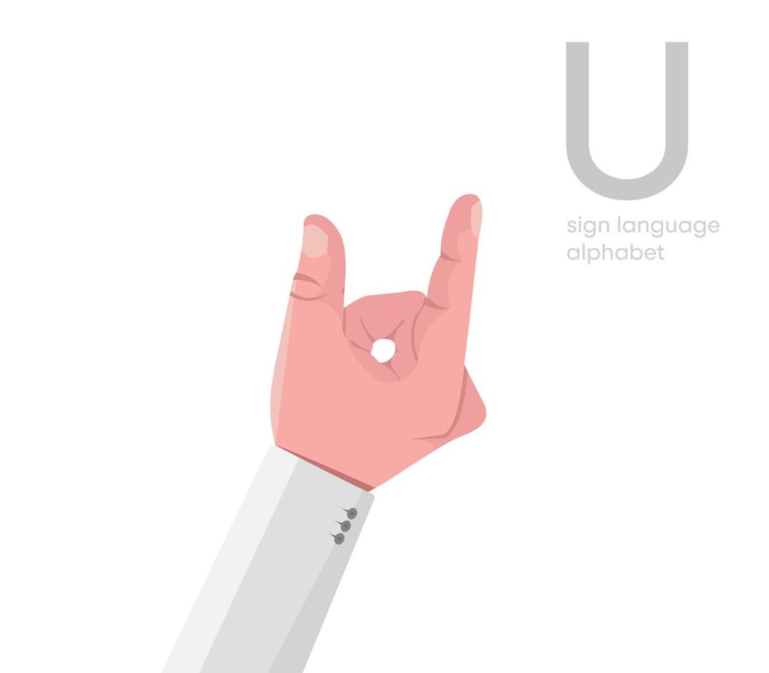 The letter 'U. Universal and Turkish handicapped hand alphabet letter U. Disabled hand. Hand tongue. Learning the alphabet, non-verbal deaf-dumb communication, expression gestures vector. vector