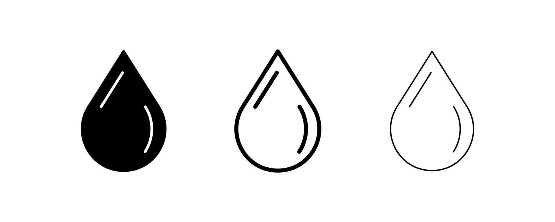 conjunto de íconos de gotas de agua filmados en 3 grosores diferentes. vector