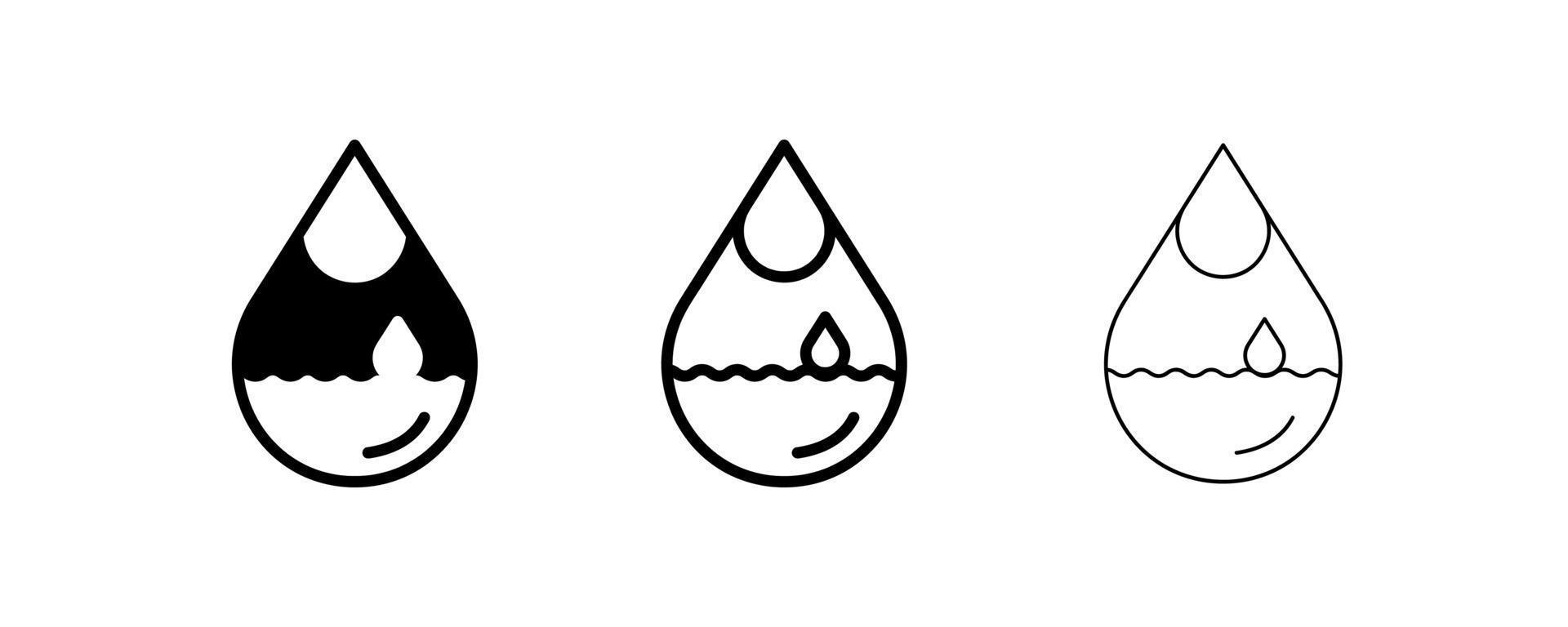 conjunto de íconos de gotas de agua filmados en 3 grosores diferentes. vector