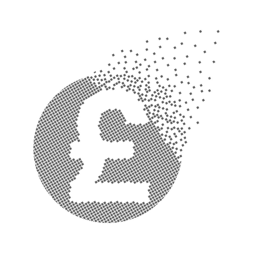 Sterling pound currency fast pixel dots. The UK's Economy and trade currency pixel is flat-solid. Dissolved and dispersed moving dot art. Integrative pixel movement. Modern icon ports. vector