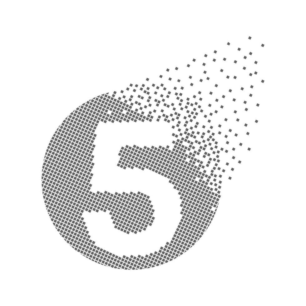 Round 5 number fast pixel dots. Five number-digit pixel art. Integrative pixel movement. Creative dissolved and dispersed moving dot art. Modern icon creative ports. Vector logotype design.
