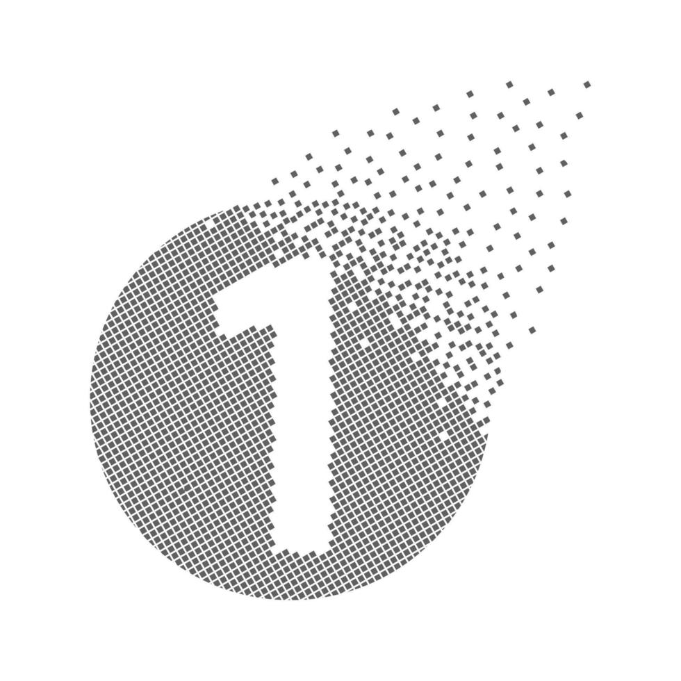 Round 1 number fast pixel dots. One number-digit pixel art. Integrative pixel movement. Creative dissolved and dispersed moving dot art. Modern icon creative ports. Vector logotype design.