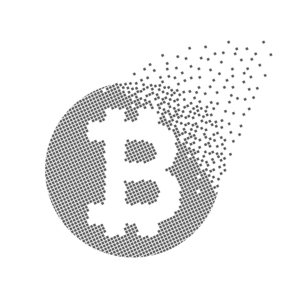 puntos de píxeles del icono btc. inversión, comercio electrónico y pixel art de blockchain. movimiento integrador de píxeles. arte de puntos en movimiento disuelto creativo. icono moderno puertos creativos diseño vectorial. vector