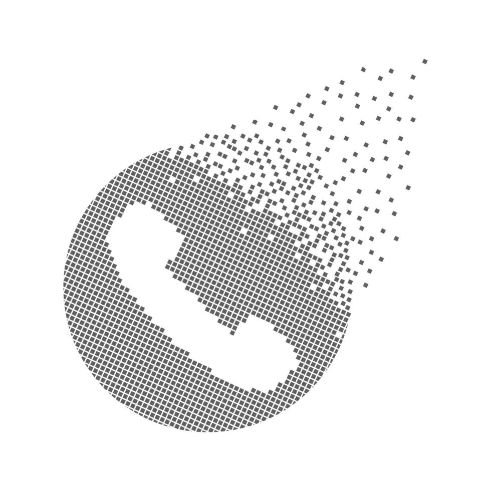 Phone icon pixel dots. The art of communication, service and hotline. Integrative pixel movement. Creative dissolved moving dot art. Modern icon creative ports vector design.