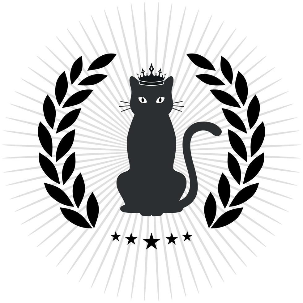 gato emblema en una corona de laurel con una corona vector