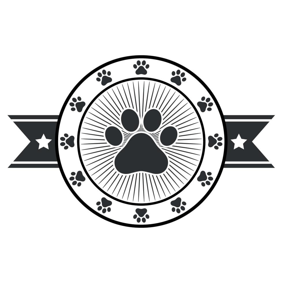 diseño de ilustración de logotipo de icono de huella de pata en círculo con banner vector