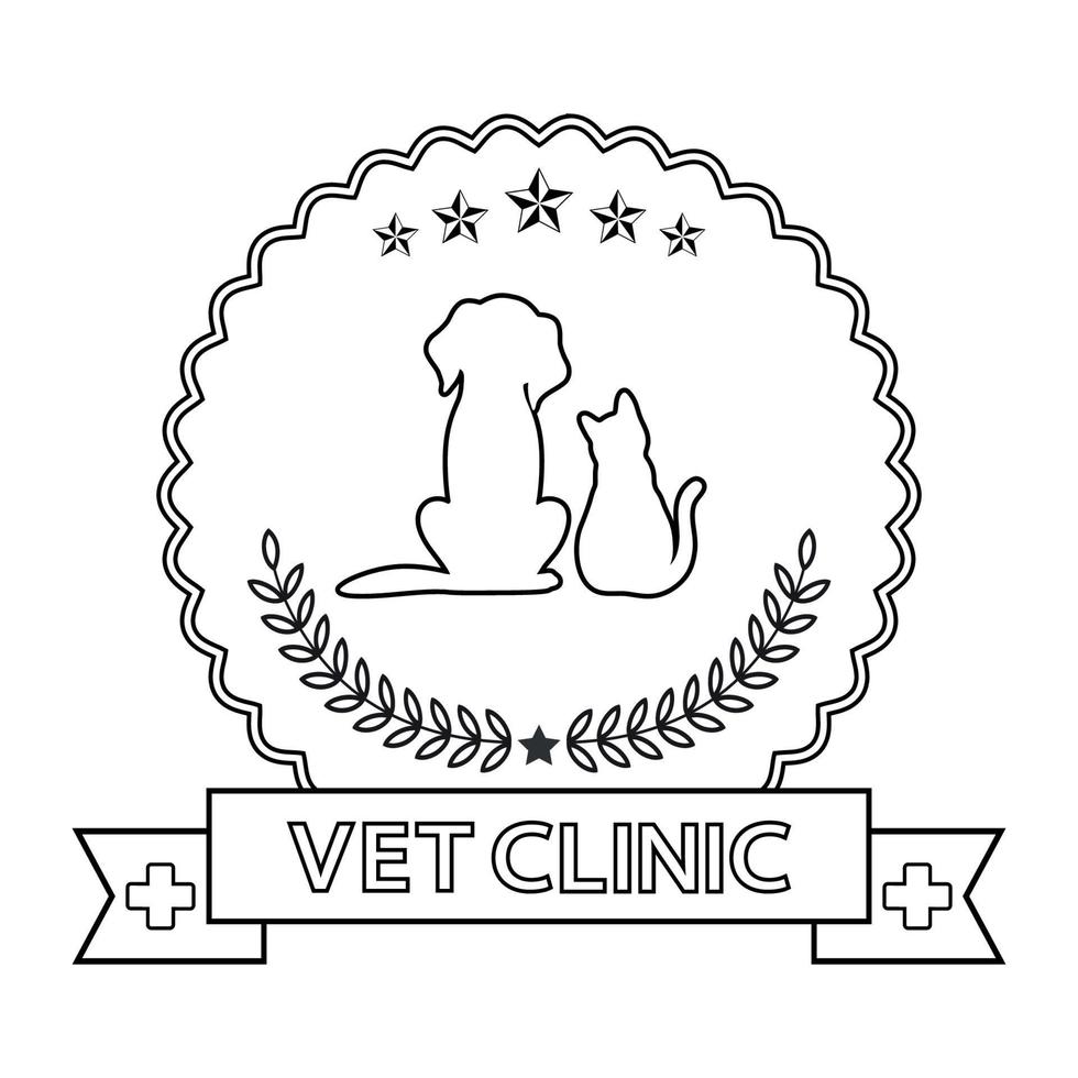 veterinary logo dog and cat with five stars laurel wreath and banner vector