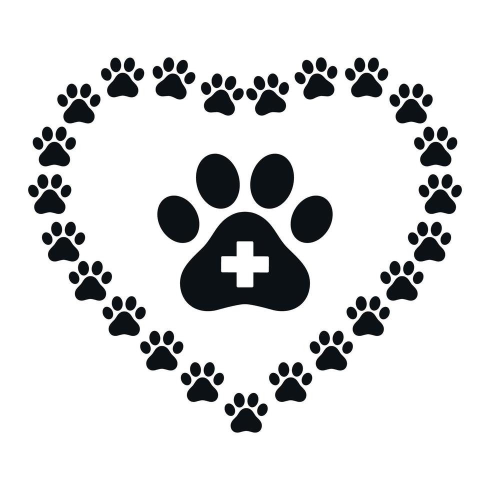 veterinary logo dog paw in heart with medical cross vector